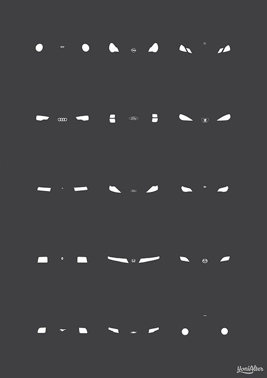 Famous Cars' Eyes Yoni Alter #automobile #poster #headlights #logo #car