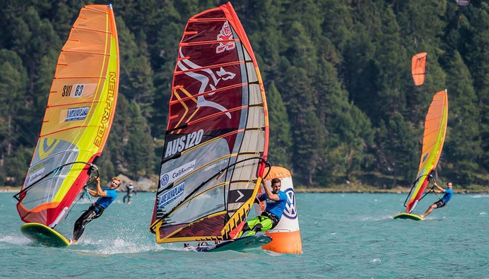 Sean O'Brien windsurfing on Silvaplana, Switzerland