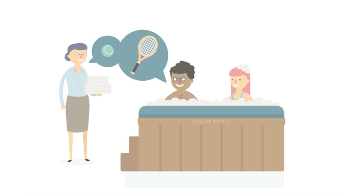 Calcot Manor #Animation #illustration #character #hottub #pastel #flat