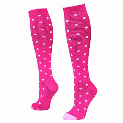 Designer performance hot pink compression socks with polka dots