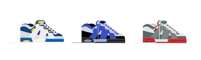Skate Shoes of the 90s Print by Nathan Manire #flat #print #design #icons #illustration #series