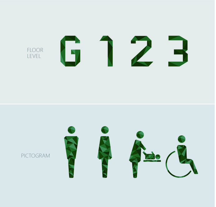 Wayfinding | Signage | Sign | Design | toilet 绿色几何多面立体公园卫生间指示标识