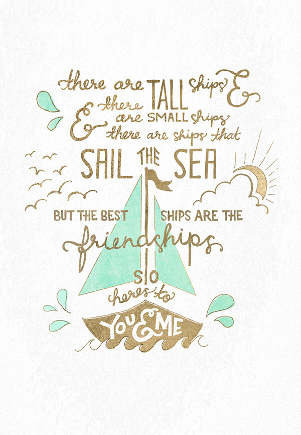 FRIEND-SHIPS hand lettering #ocean #lettering #leaf #ship #drawn #gold #sail #hand