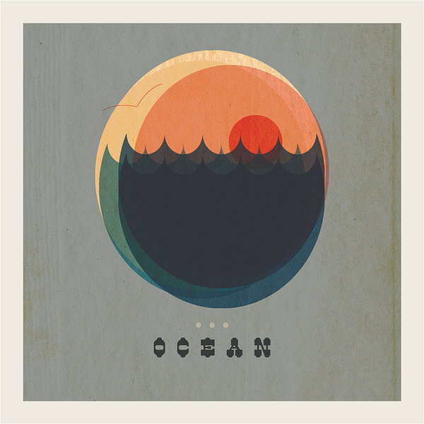 O is for Ocean #ocean #mccarty #seagull #illustration #distressed #mjmccarty #type #sunset #waves #michael