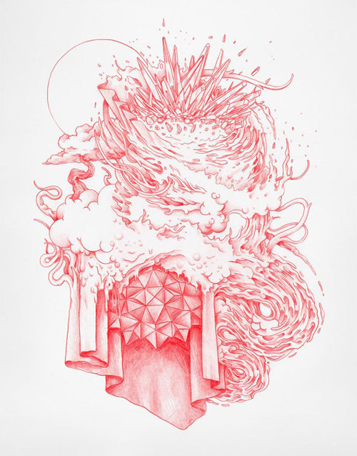 Artist Lucas Lasnier PARBO #bizarre #red #drawing #churning #illustration #liquid #morphing #evolution #pencil
