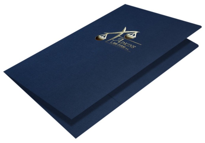 Blue Law Firm Presentation Folder Foil Stamped on Blue Linen Paper