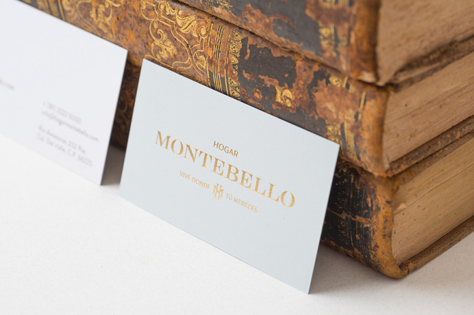 Hogar Montebello branding business card corporate design san pedro mexico mindpsarkle mag gold emboss print embossing printing pastel colors