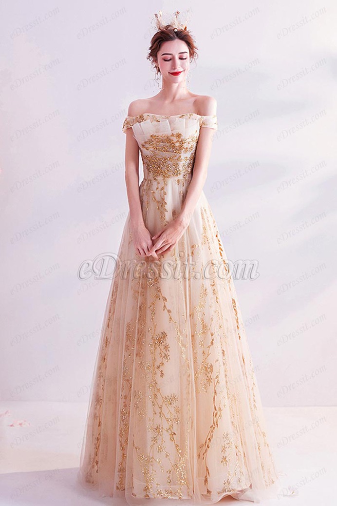 eDressit Gold Classic Off Shoulder A-line Evening Dress Prom Gown (36224424)