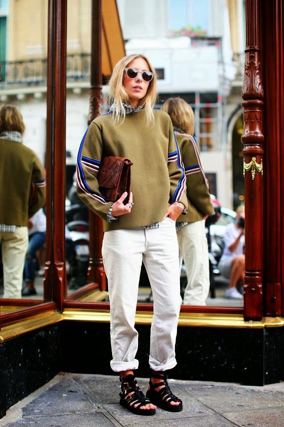 What to Wear on the Weekends, a grils wearing white loose denim pants oversized sweater and flat sandals