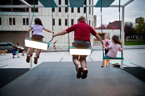 musical swings 21 balancoires by daily tous les jours #public #installation #wipe #sound #art #music #light