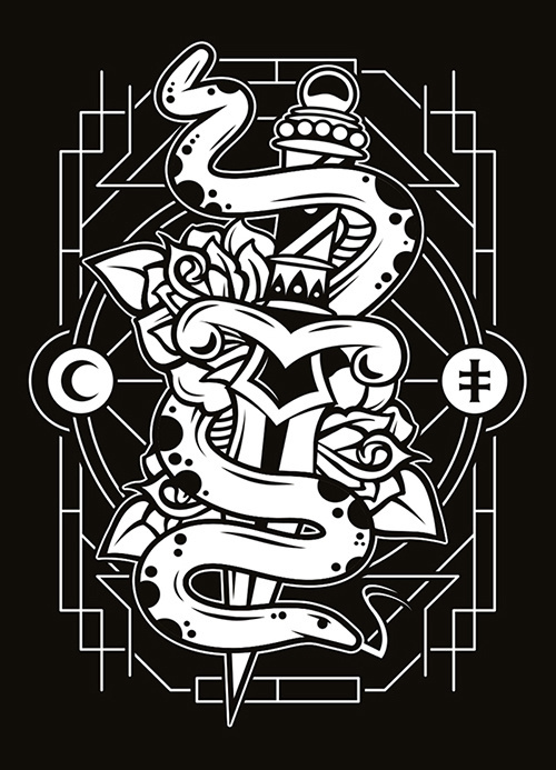 DAGGER #tattoo #traditional tattoo #oldschool #illustration #dagger #snake #roses #darkerhalf #darkerhalfcult #endordesigns