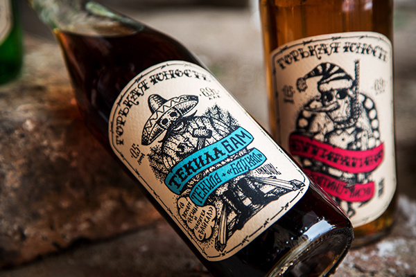 Gorkaya Yunost - Bitter Youth, Concept by Unblvbl (https://www.behance.net/Unblvbl) The concept of cocktails Gorkaya Yunost (Bitter Youth). #whiskey #dotwork #alcohol #design #label #concept #unblvbl #skull #cocktail #tequila #cola