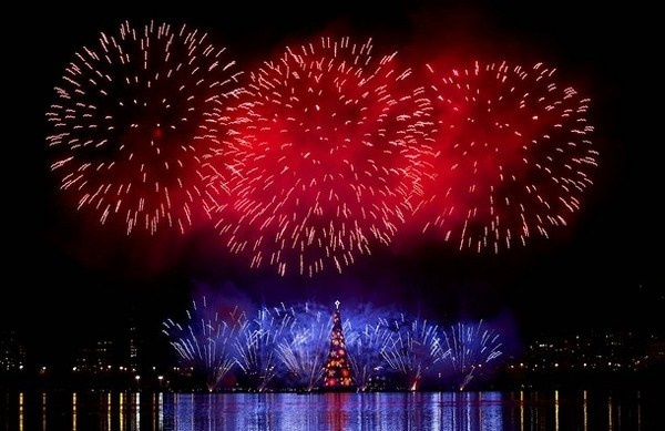 1 Christmas art tree in lake Lagoa near Rio de Janeiro #christmas #trees #art #tree