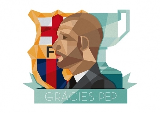 GRÀCIES PEP on the Behance Network #vector #champion #side #shield #illustration #barcelona #football #man #face