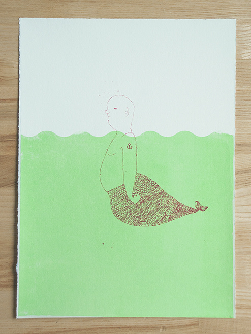 merman meganprycedesigns.com #merman #silkscreen #water #print #design #screenprint #screen #illustration #mermaid #green