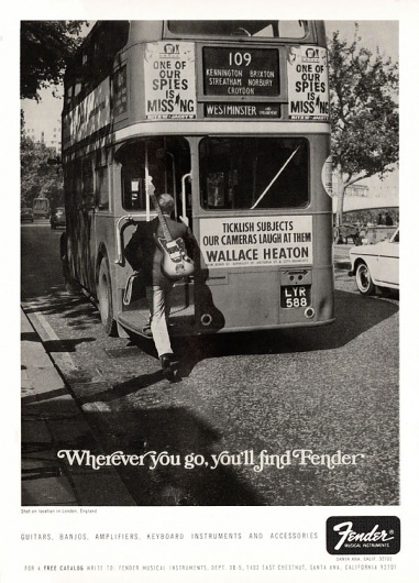Fender advertisement (1967). Wherever you go you'll find Fender #guitars #vintage #advertising
