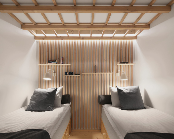 studio puisto places hotel rooms as separate units inside converted warehouse