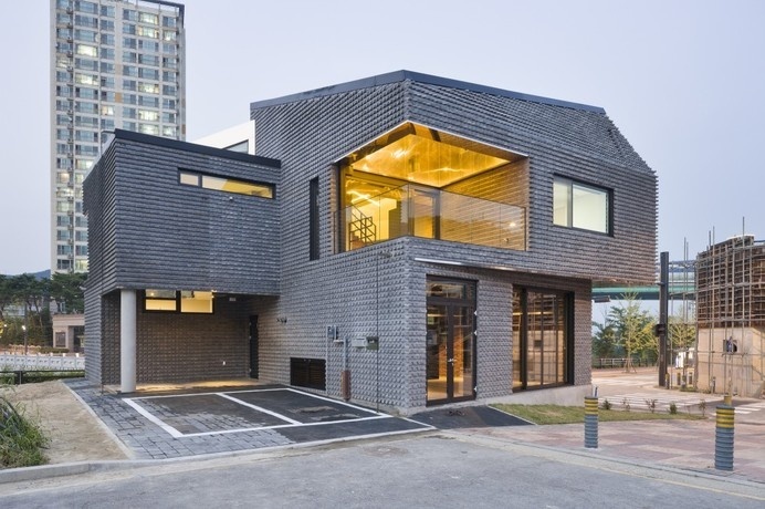 Contemporary Basalt-Brick House Sustainably Built in South Korea #architecture #contemporary