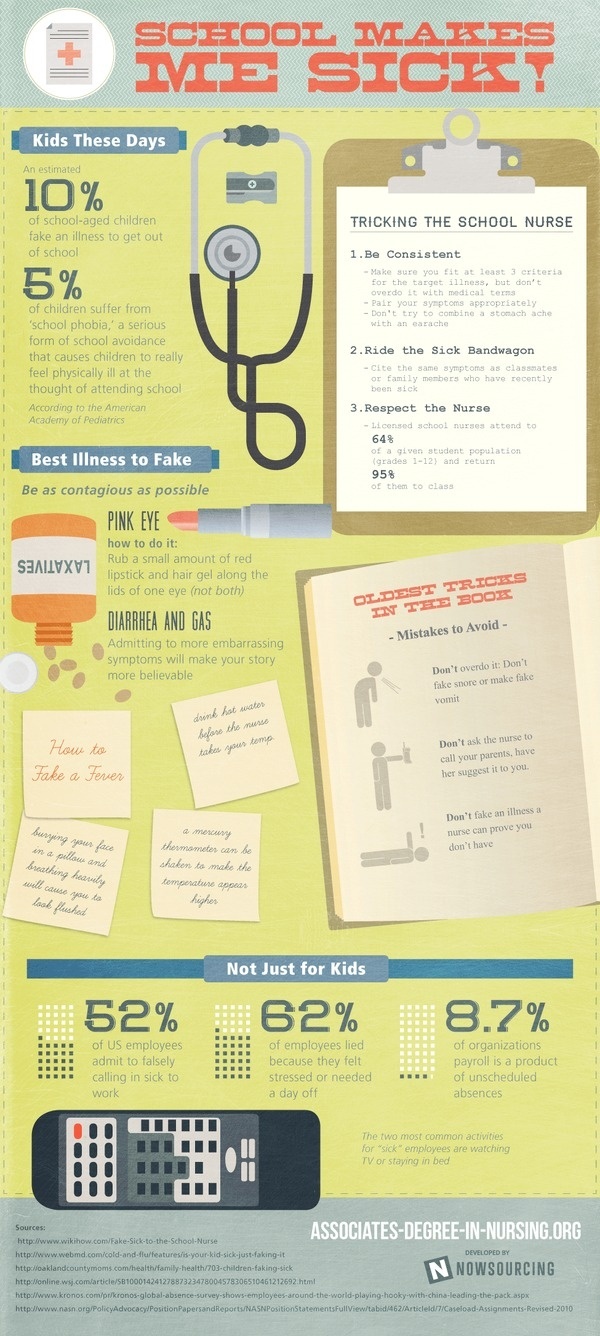 School Makes Me Sick: How to Fake Illness #infographic