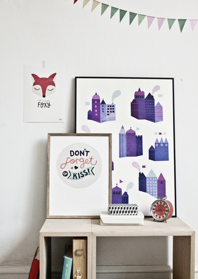 #nordic #design #graphic #illustration #danish #simple #nordicliving #living #interior #kids #room #poster #city #houses #town #purple