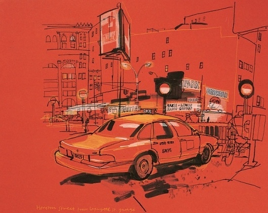Lucinda Rogers - New York - Houston Street from Lafayette Street #lucinda #rogers #paint #illustration #drawing