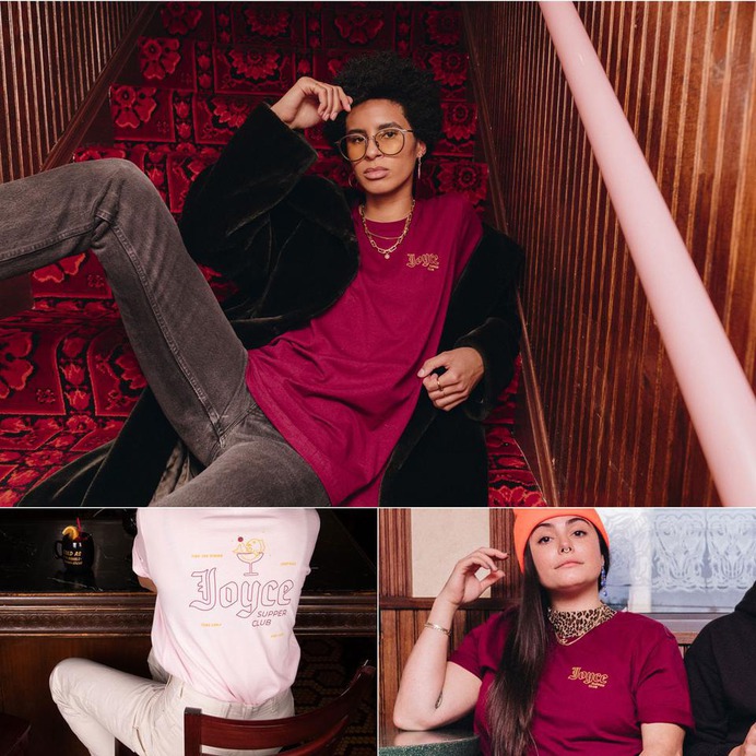 Fish Fry Tee It's Friday night and we're feeling quite alright at a place where bar close is more of a suggestion, ya feel? Comes in Maraschino Cherry or Pink Squirrel. Model is wearing a medium. Wondering what her height and weight is? Mind your own damn business. Unisex sizing and fit. Feels like wearing a hug. #JOYCE #supperclub #tee #tshirt #shirt #maroon #midwest #minneapolis #product