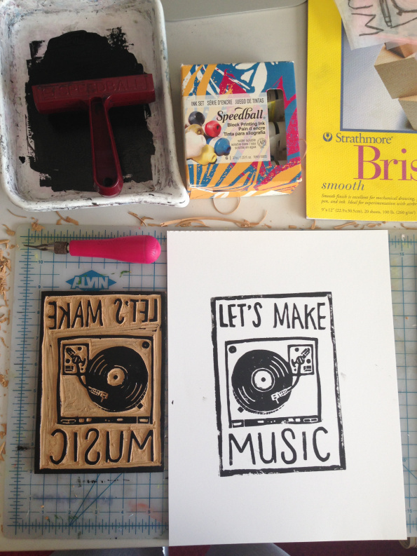 let's make music #carving #ink #turntable #print #linoleum #graphic #block #illustration #vinyl #handmade #typography