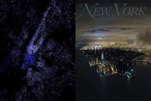 NYC's SoPo (South of Power) through two lenses. Eric Fischer (left) and Iwan Baan (right)
