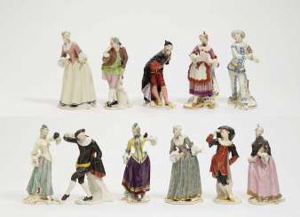 ELEVEN FIGURES FROM THE COMMEDIA DELL'ARTE, Nymphenburg, after a model by F. A. Bustelli #porcelain