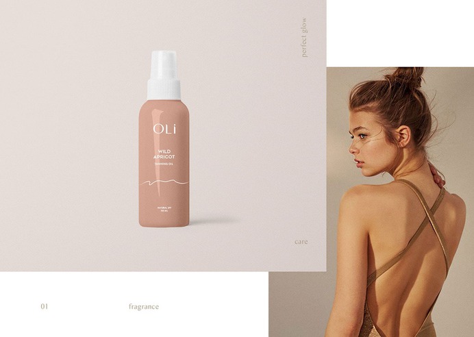 Oli cosmetic branding - Mindsparkle Mag Anastasia Dunaeva designed Oli – the new tanning oils line, so they wanted to create catchy brand positioning in minds of new customers. #logo #packaging #identity #branding #design #color #photography #graphic #design #gallery #blog #project #mindsparkle #mag #beautiful #portfolio #designer