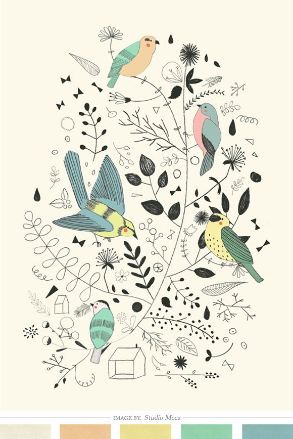 Springtime Birds by Studio Meez #birds #illustration