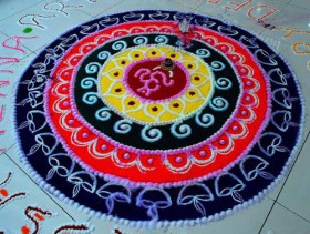 Rangoli Designs with Lamps and Colours