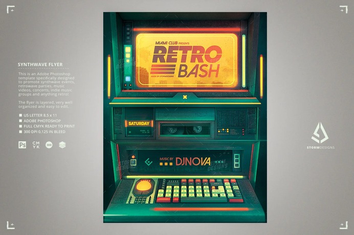 Retro Sci-fi Flyer Cyberpunk Monitor Party
