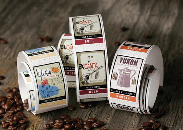Coffee Label StickersFor their coffee labels, Starbucks asked us to focus on the characteristic elements specific to each Starbucks blend. W #starbucks #labels #seattle #stickers #mint #roll