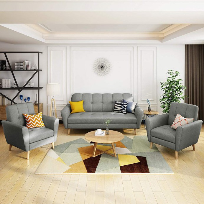 Angelina Mid Century Grey Fabric Sofa Chat Set