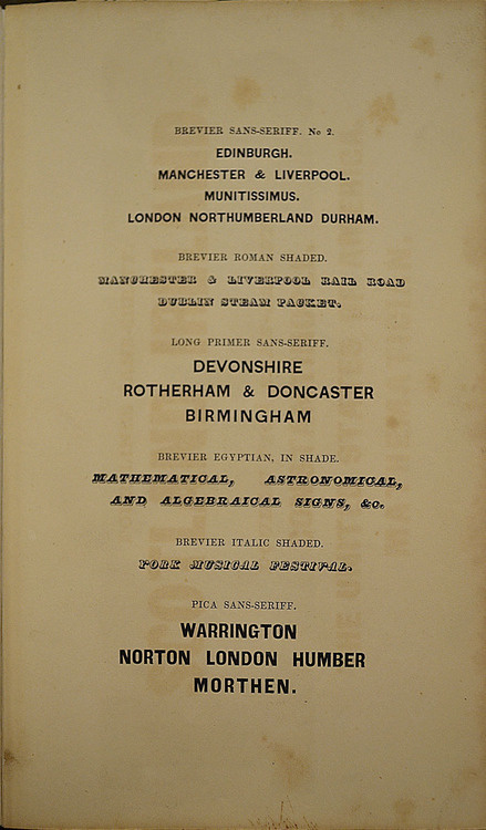 This is a page of small size display faces from the 1836 Bower and Bacon type specimen. #type #specimen #typography