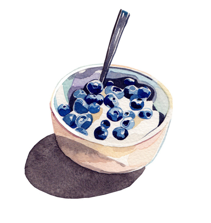 blueberries and yogurt watercolor
