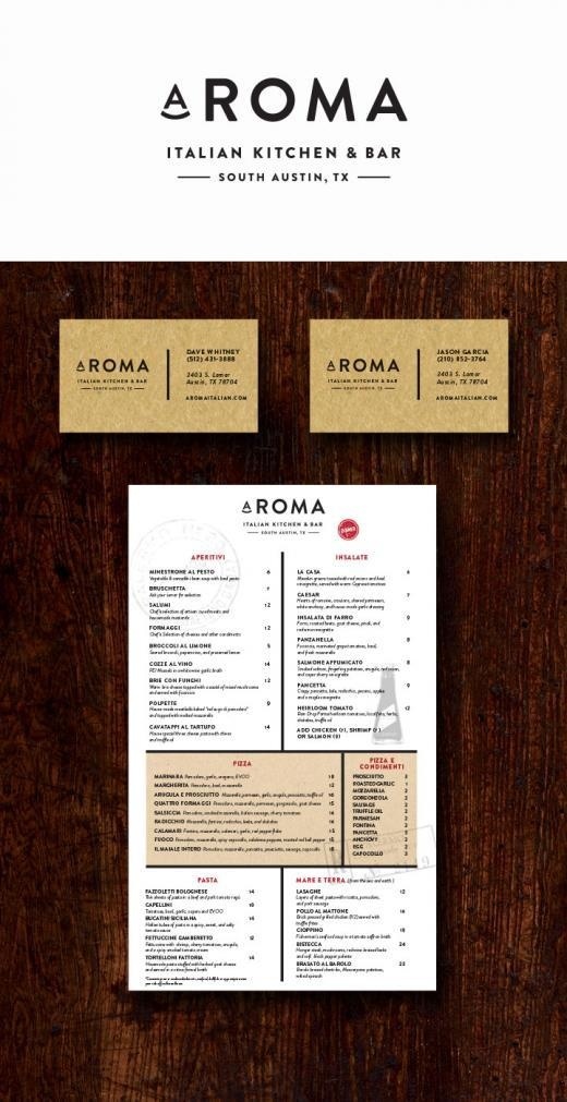 Identity design for a south Austin Italian bistro. #business #branding #card #menu #restaurant #italian #austin #logo #aroma