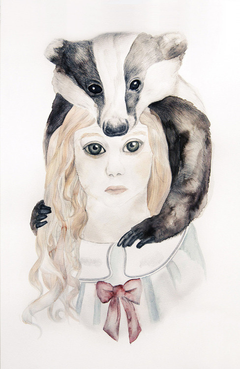 http://www.behance.net/gallery/Le-blaireau-et-jeune-fille/5019235 #illustration #badger #watercolor #girl