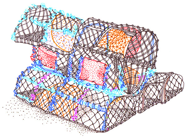 Sketch book : Travel illustrations on Behance, by rooftop illustrations Sketch book: lobster pots, St Ives #pots #food #fishermen #sea #lobster #fishing