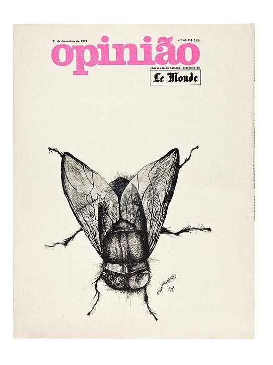 Capa do jornal 'Opinixe3o' desenhada por Elifas Andreato em 1973, que estxe1 no livro 'Linha do Tempo do Design Grxe1fico no #brazil #design #graphic #vintage