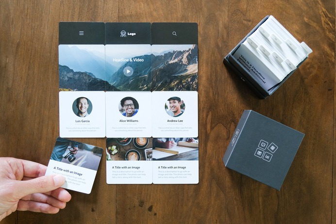 The UX Kits Wireframe Deck is a deck of cards for building website or app layouts, right on a desk. The deck allows you to take a break from the screen and experiment with different layouts in a hands-on activity that gets anyone involved in the design process, regardless of their expertise.