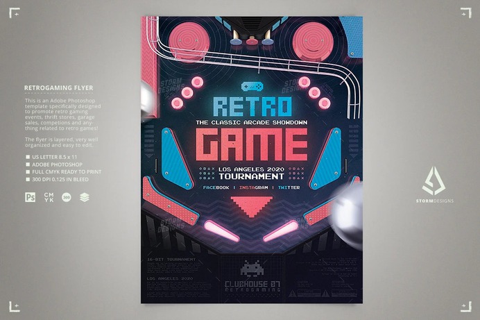 Retro Gaming 1980s Pinball Flyer
