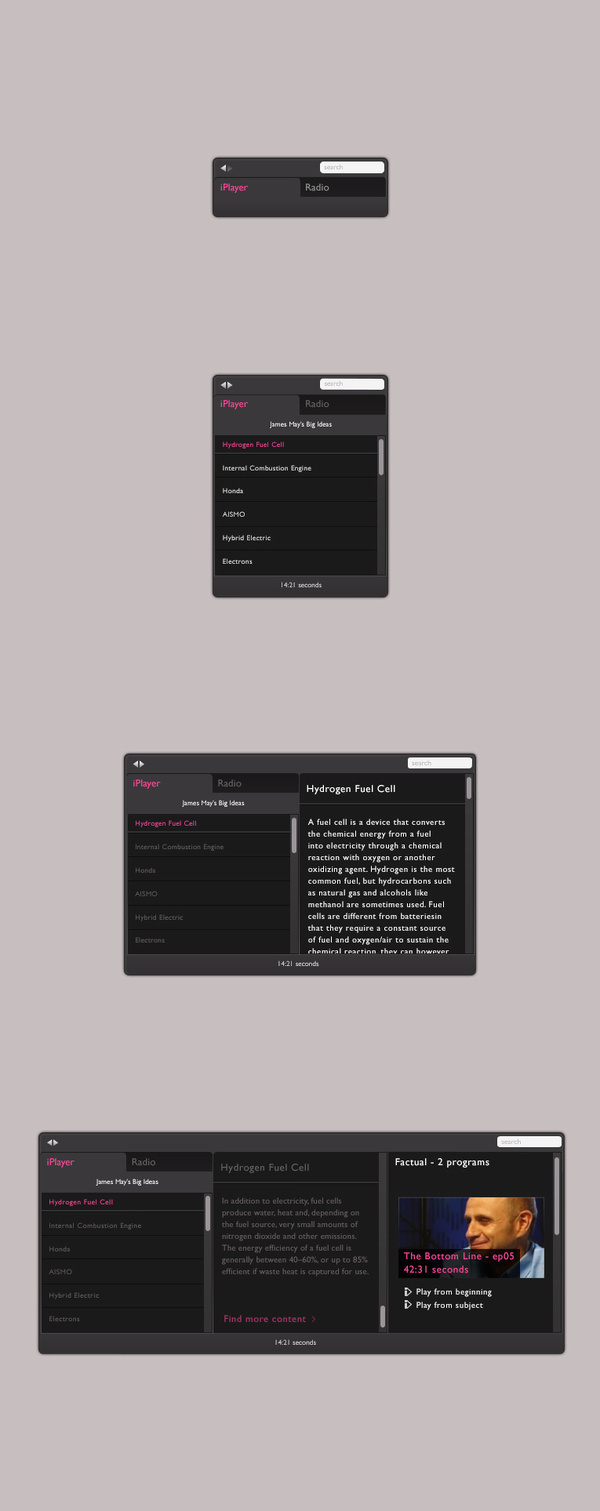 BBC iPlayer Widget Alastair Jones #interactive #design #graphic #interface #ui #digital #app #concept #communication