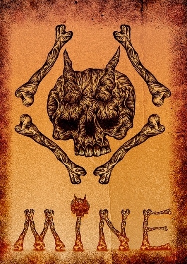 All sizes | Mine | Flickr - Photo Sharing! #nanking #ink #grunge #india #orange #illustration #hashing #realistic #skull