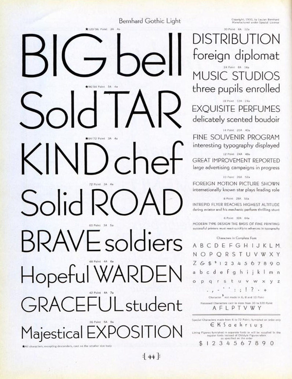 Bernhard Gothic Light type specimen #type #specimen #typography