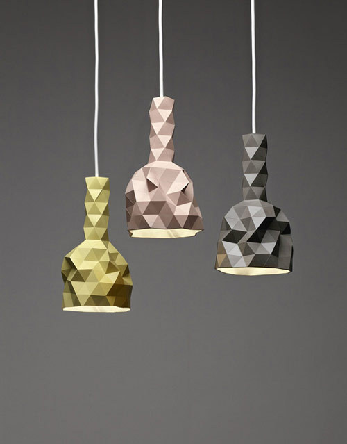 Faceture vases and lightshades by designer Phil Cuttance #sculpture #vase #design #lampshade #product #lighting #hanging #light