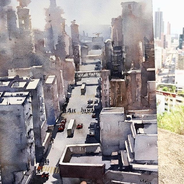 watercolor city
