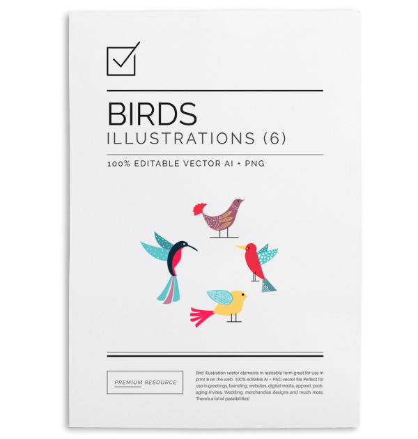 Birds Illustration Vector Set in .AI, PSD and .PNG 300 DPI format for easy use on blogs, websites, books, scrapbooks and more.