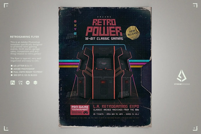 Retro Gaming Flyer 80s VHS Arcades Template
